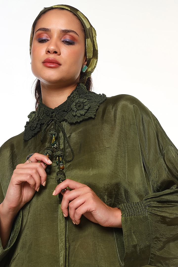Olive Green Habutai Silk Shirt by Capisvirleo at Pernia's Pop Up Shop