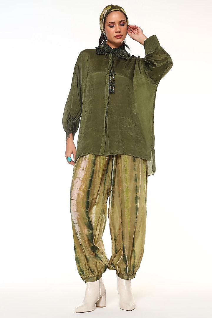 Olive Green Habutai Silk Shirt by Capisvirleo at Pernia's Pop Up Shop