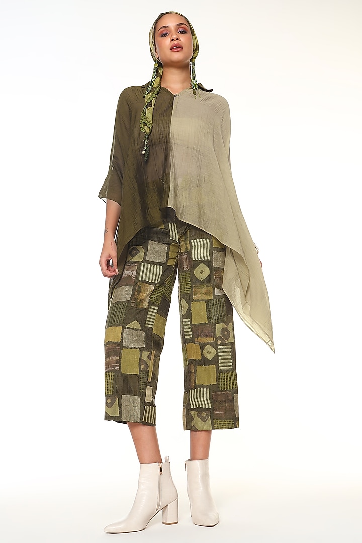 Moss Green Habutai Silk Patchwork Co-Ord Set by Capisvirleo at Pernia's Pop Up Shop