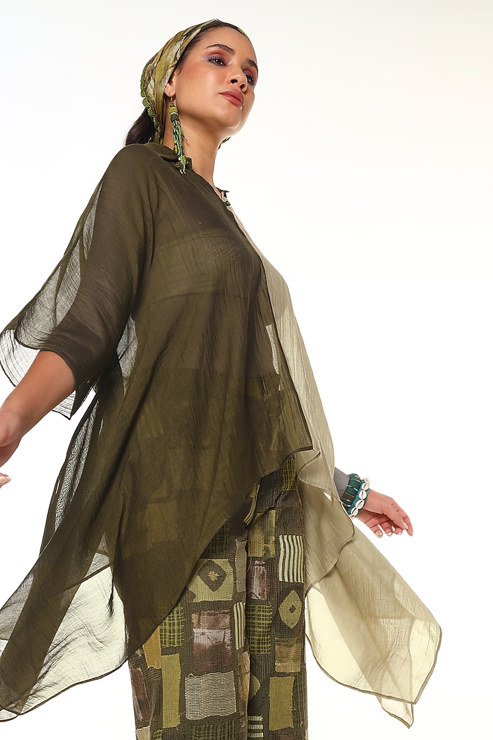 Moss Green Chanderi Silk Shirt by Capisvirleo at Pernia's Pop Up Shop