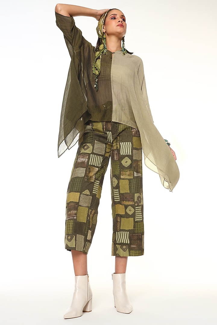 Moss Green Chanderi Silk Shirt by Capisvirleo at Pernia's Pop Up Shop