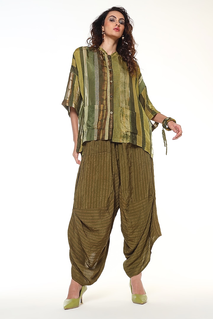 Sapphire Green & Olive Green Jute Linen Co-Ord Set by Capisvirleo at Pernia's Pop Up Shop