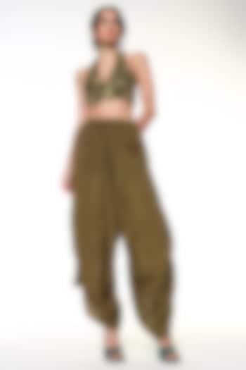 Olive Green Jute Linen Calypsp Pants by Capisvirleo at Pernia's Pop Up Shop