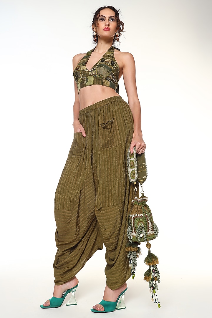 Olive Green Jute Linen Calypsp Pants by Capisvirleo at Pernia's Pop Up Shop