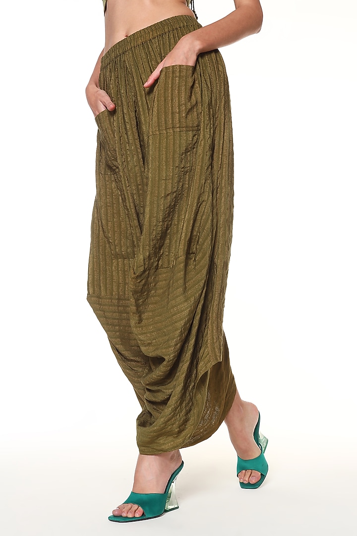 Olive Green Jute Linen Calypsp Pants by Capisvirleo at Pernia's Pop Up Shop