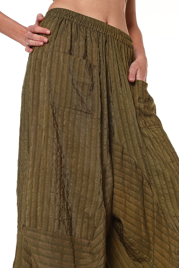 Olive Green Jute Linen Calypsp Pants by Capisvirleo at Pernia's Pop Up Shop