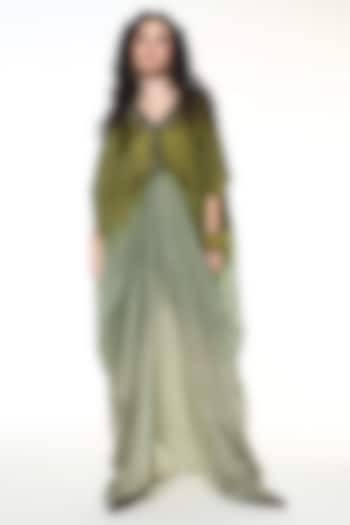 Sapphire Green Habutai Silk Ombre Kaftan by Capisvirleo at Pernia's Pop Up Shop