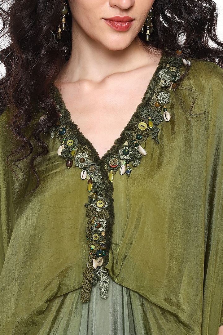 Sapphire Green Habutai Silk Ombre Kaftan by Capisvirleo at Pernia's Pop Up Shop