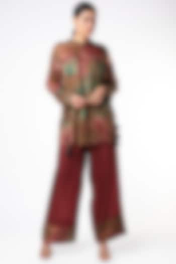 Brown & Red Tie-Dye Front-Open Tunic Set by Capisvirleo