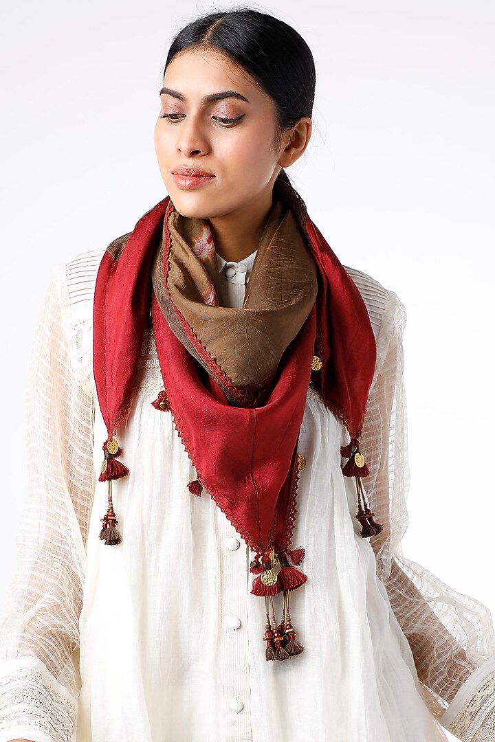 Brown & Red Tie-Dye Square Stole by Capisvirleo at Pernia's Pop Up Shop