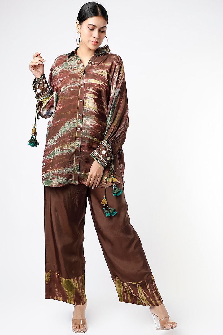 Brown & Olive Green Tie-Dye Straight Pant Set by Capisvirleo at Pernia's Pop Up Shop