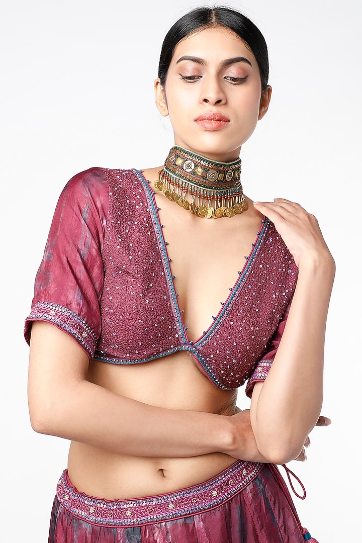 Brown & Olive Green Aari Embroidered Choker by Capisvirleo at Pernia's Pop Up Shop
