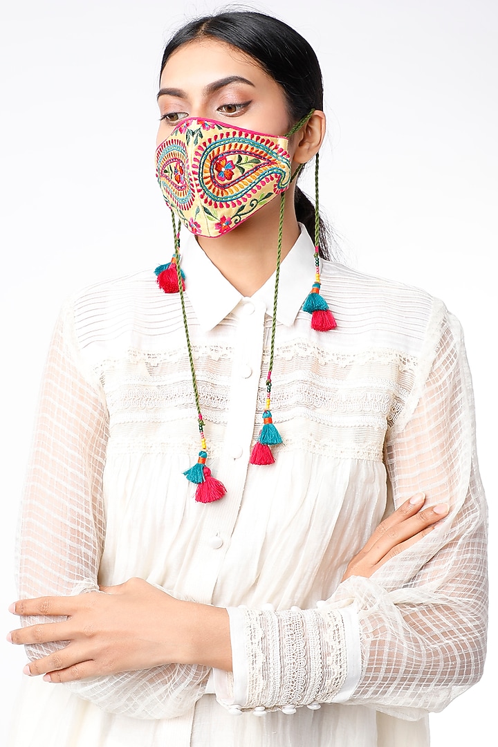 Yellow Paisley & Floral Printed Face Mask by Capisvirleo at Pernia's Pop Up Shop