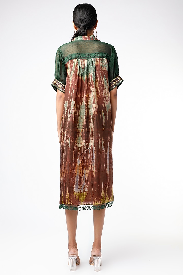 Brown & Olive Green Front-Open Flared Vacation Dress by Capisvirleo at Pernia's Pop Up Shop