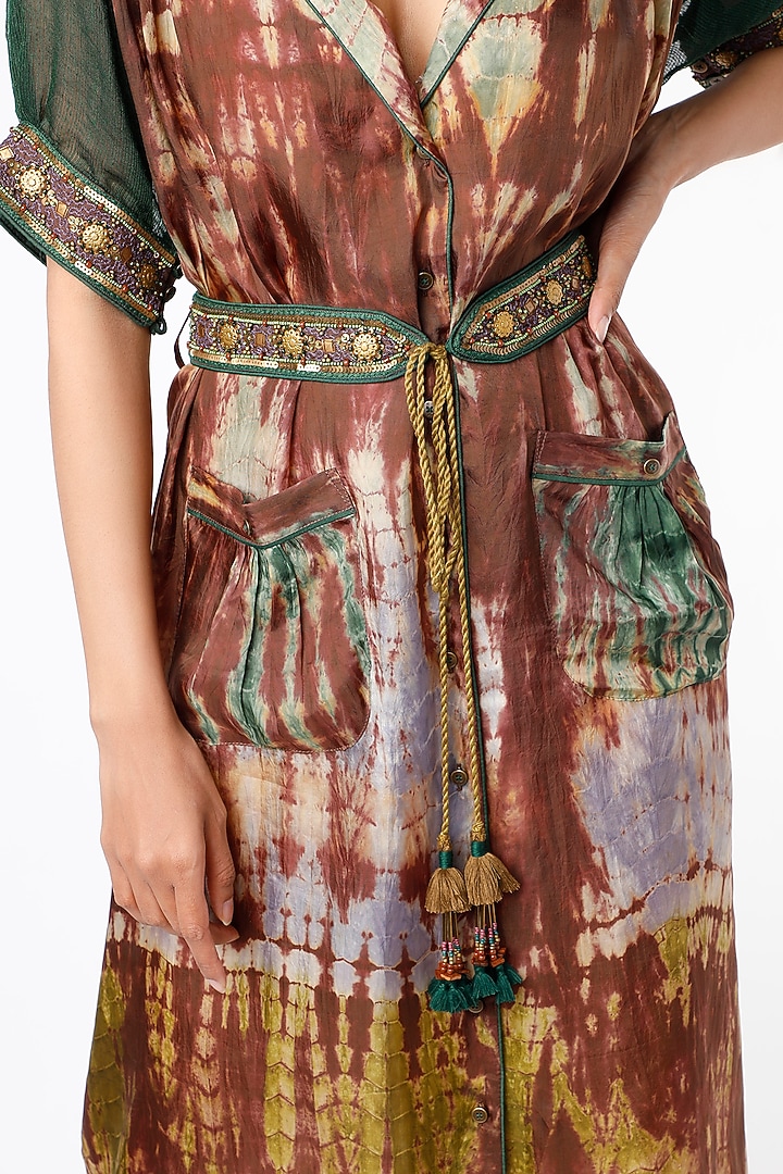 Brown & Olive Green Embroidered Belt by Capisvirleo at Pernia's Pop Up Shop