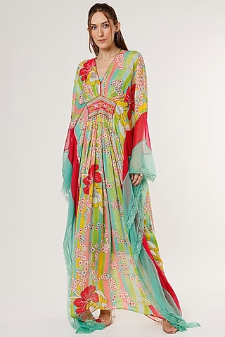 Multi-Coloured Floral Printed Kaftan by Capisvirleo