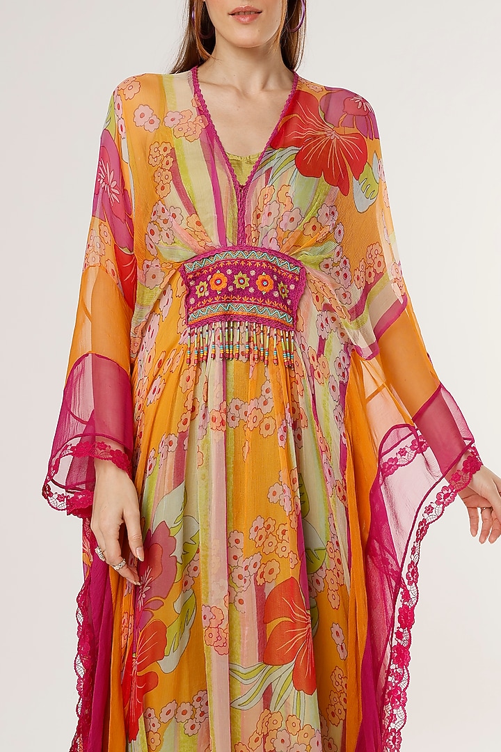 Multi-Coloured Chiffon Embroidered Kaftan by Capisvirleo at Pernia's Pop Up Shop