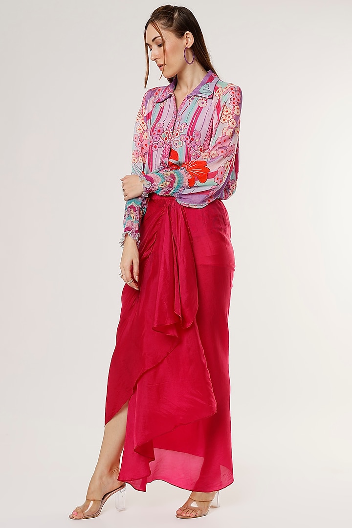 Fuchsia Habutai Silk Skirt by Capisvirleo