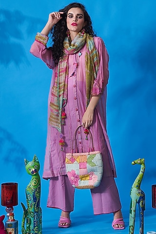 Lavender Chanderi Silk Tunic Set by Capisvirleo