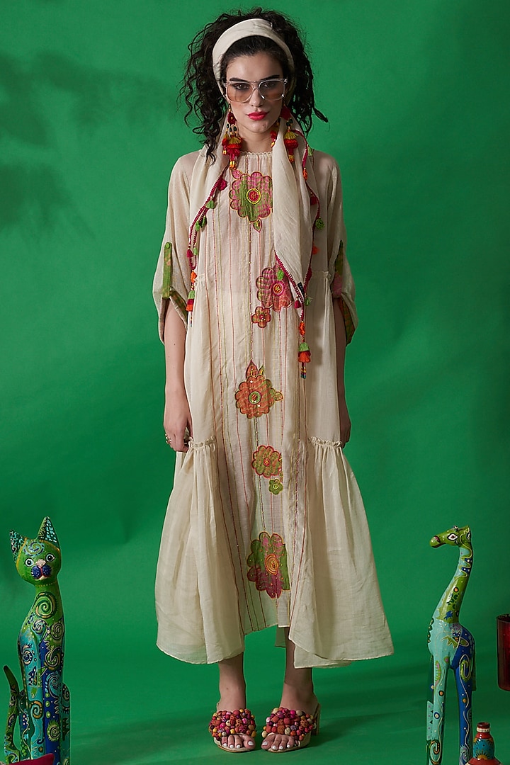 Ivory Embroidered Flared Dress by Capisvirleo