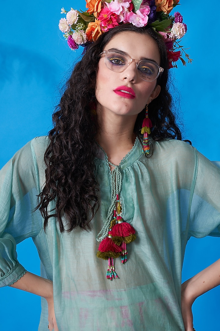 Mint Chanderi Silk Cropped Top by Capisvirleo at Pernia's Pop Up Shop