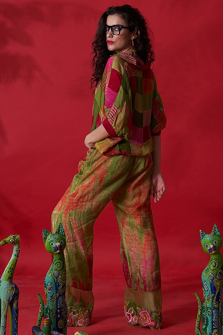 Green Tie-Dyed & Embroidered Bell Bottom Pants by Capisvirleo at Pernia's Pop Up Shop