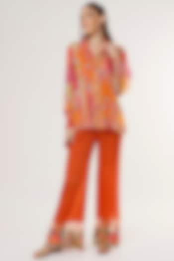 Orange Embroidered Pants by Capisvirleo