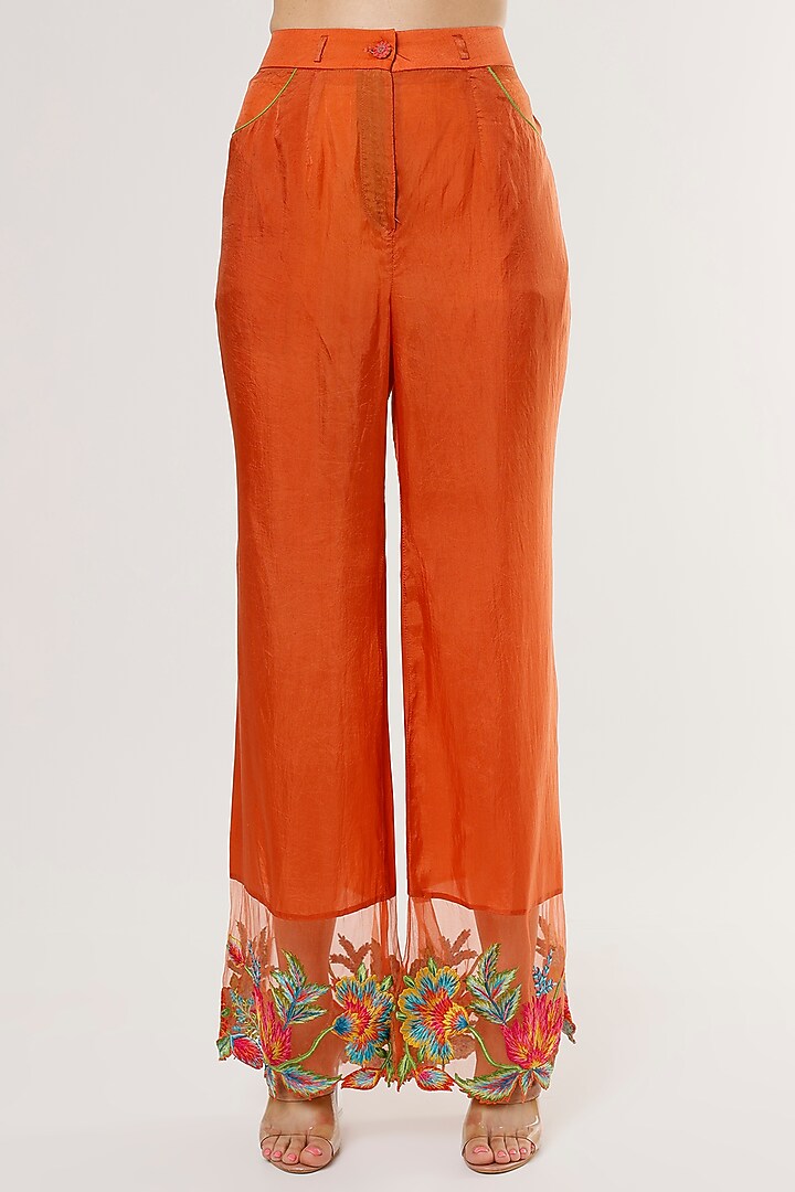 Orange Embroidered Pants by Capisvirleo at Pernia's Pop Up Shop