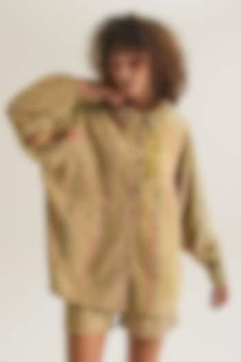 Ecru Chanderi Silk Tie-Dyed Shirt by Capisvirleo at Pernia's Pop Up Shop