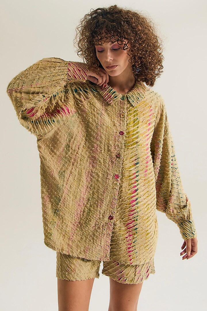 Ecru Chanderi Silk Tie-Dyed Co-Ord Set by Capisvirleo at Pernia's Pop Up Shop