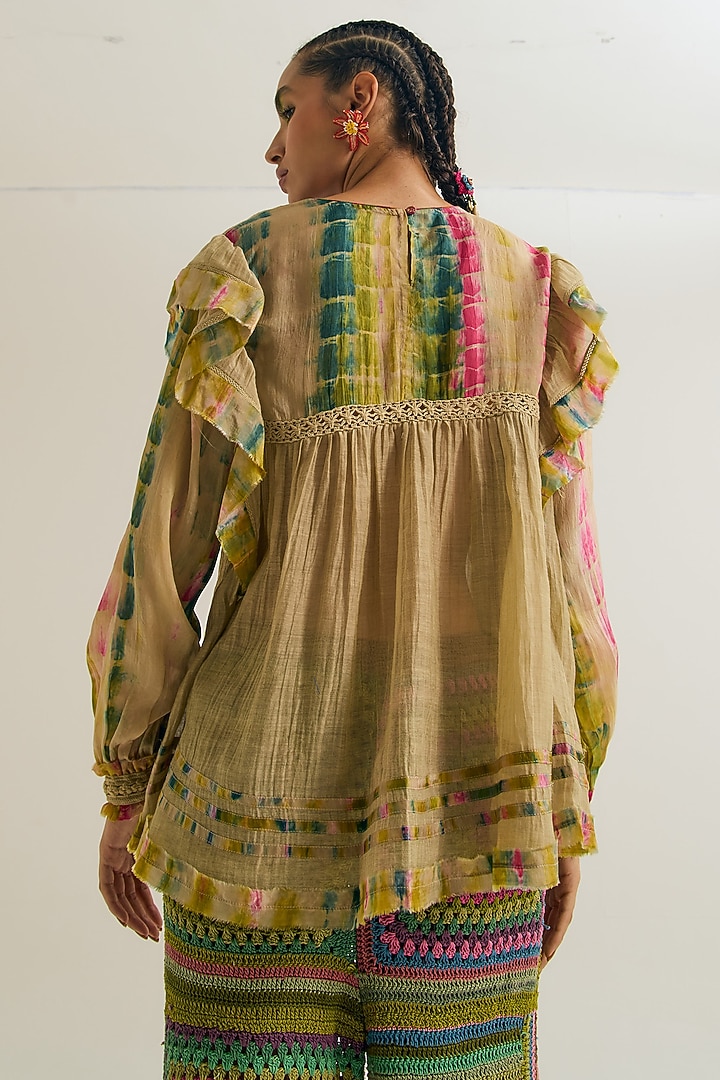 Ecru Chanderi Silk Machine Embroidered Top by Capisvirleo at Pernia's Pop Up Shop