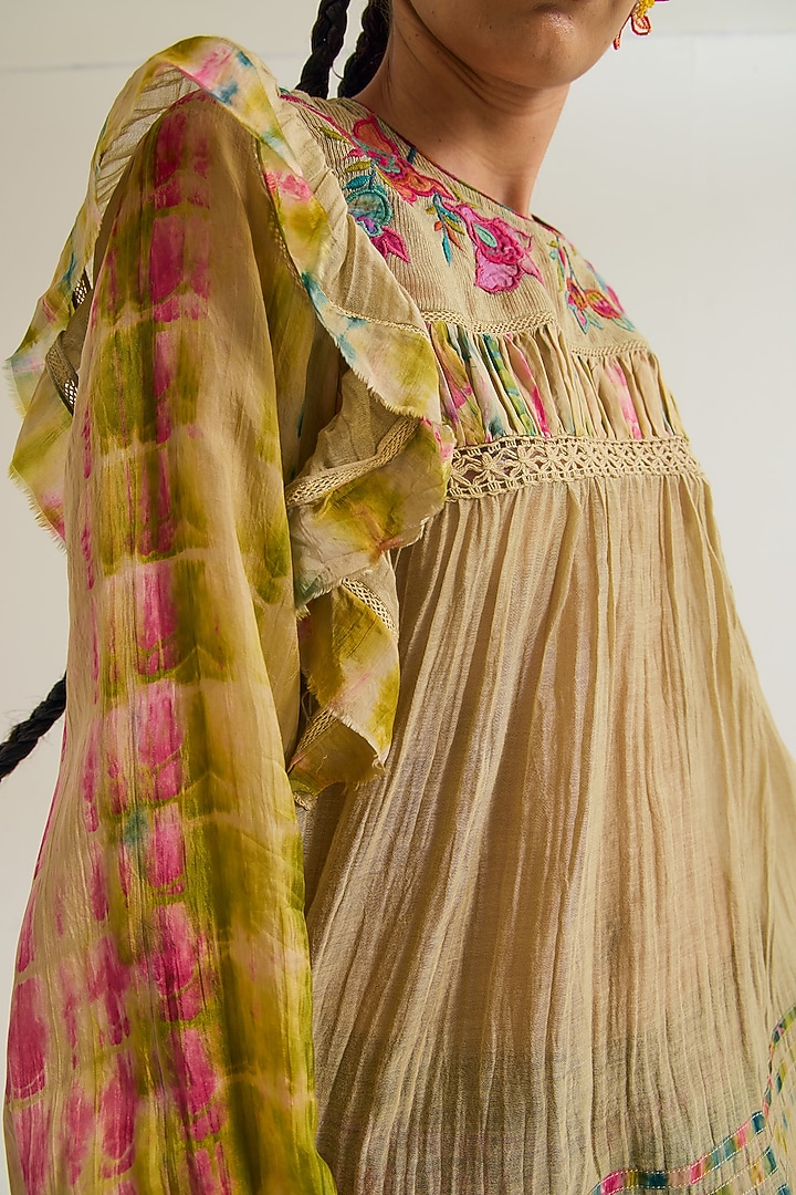 Ecru Chanderi Silk Machine Embroidered Top by Capisvirleo at Pernia's Pop Up Shop