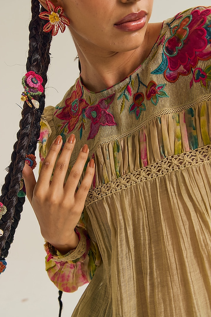 Ecru Chanderi Silk Machine Embroidered Top by Capisvirleo at Pernia's Pop Up Shop