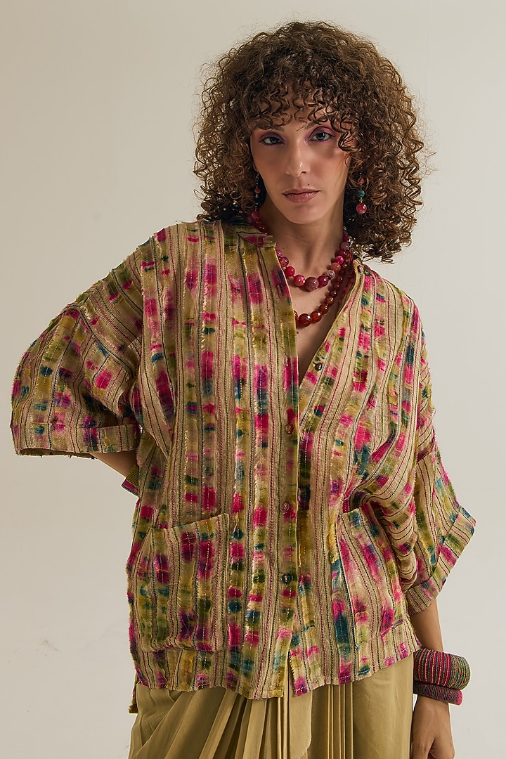 Ecru Cotton Jute Threadwork Shirt by Capisvirleo at Pernia's Pop Up Shop