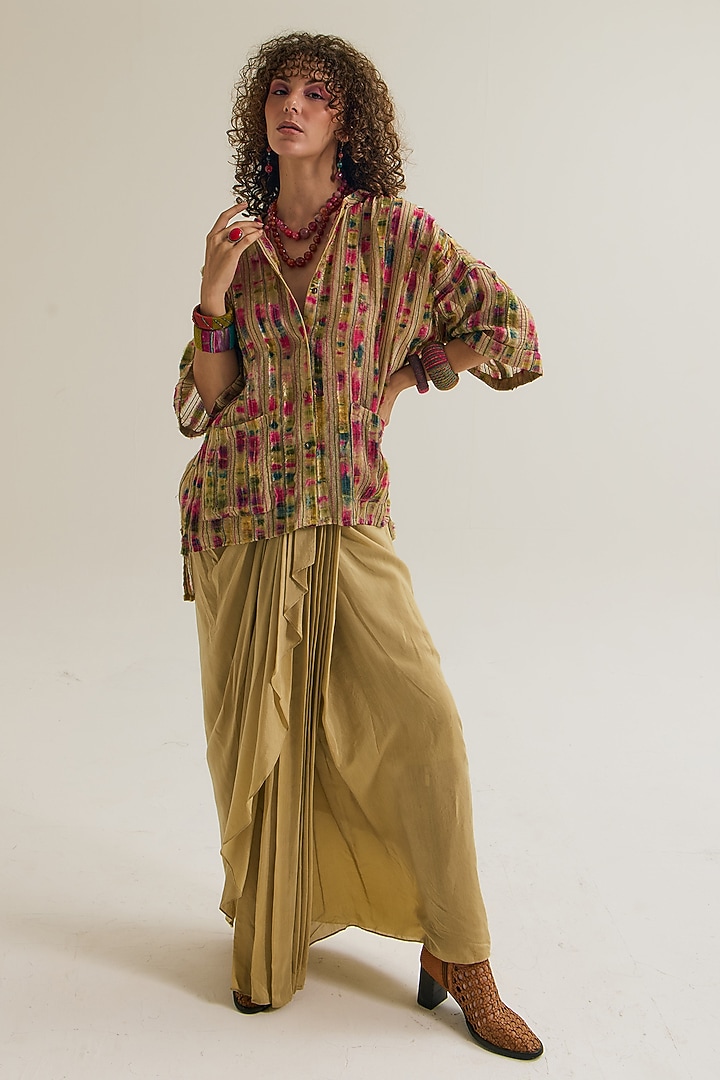 Ecru Cotton Jute & Silk Thread Work Co-Ord Set by Capisvirleo at Pernia's Pop Up Shop