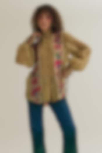 Ecru Chanderi Silk Machine Embroidered Shirt by Capisvirleo at Pernia's Pop Up Shop