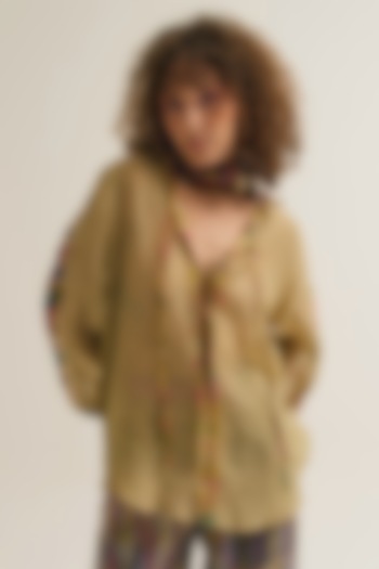 Ecru Chanderi Silk Machine Embroidered Shirt by Capisvirleo at Pernia's Pop Up Shop