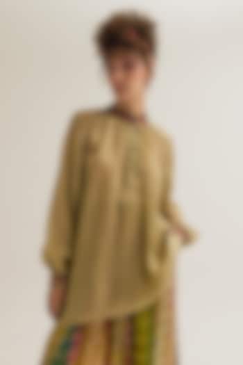 Ecru Habutai Silk Threadwork Shirt by Capisvirleo at Pernia's Pop Up Shop