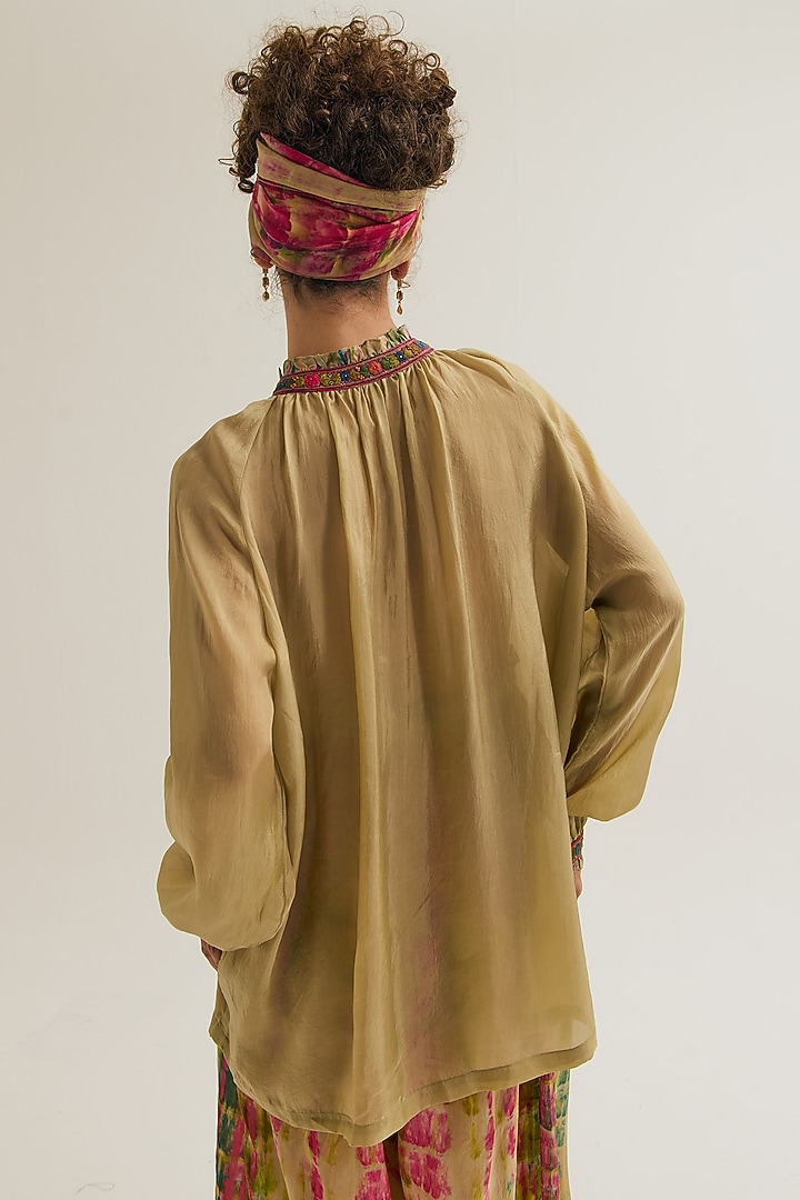 Ecru Habutai Silk Threadwork Shirt by Capisvirleo at Pernia's Pop Up Shop