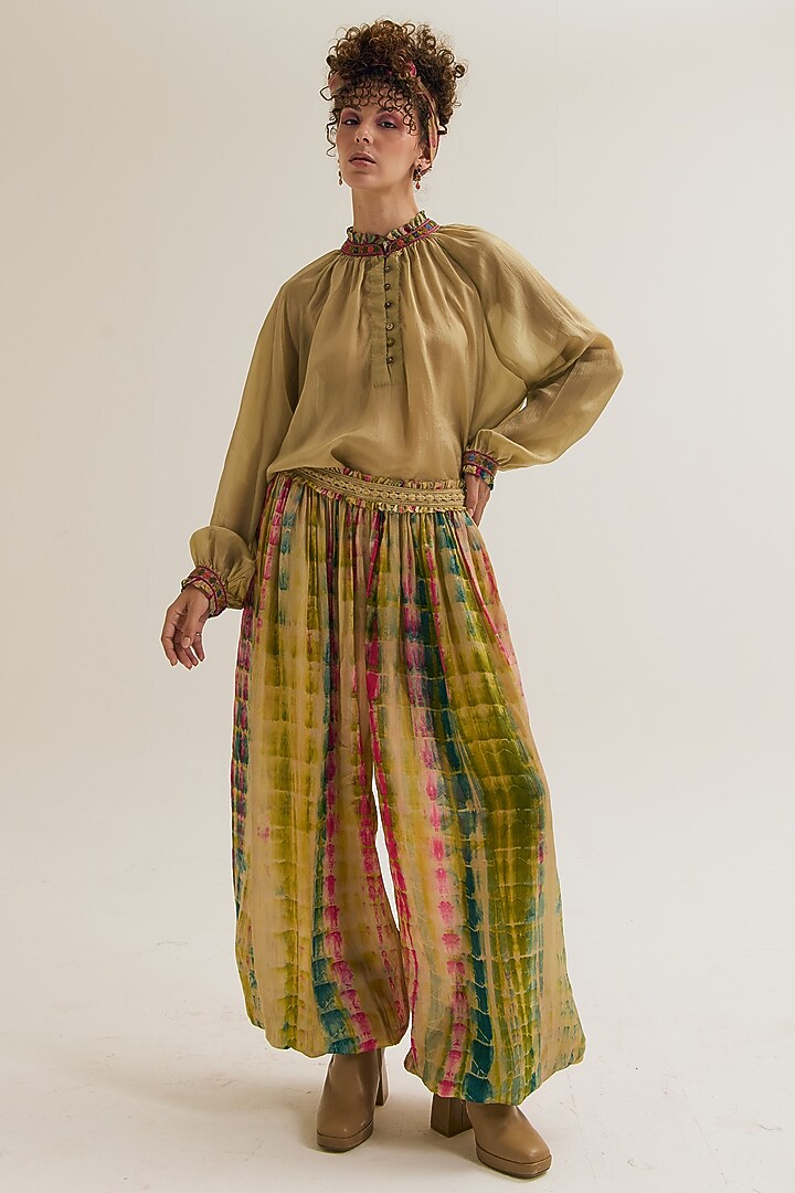 Ecru Habutai Silk Threadwork Shirt by Capisvirleo at Pernia's Pop Up Shop