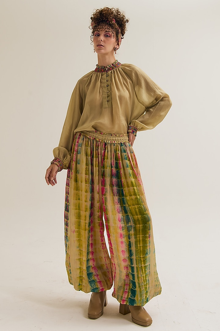 Ecru Habutai Silk Tie-Dyed Pant by Capisvirleo at Pernia's Pop Up Shop