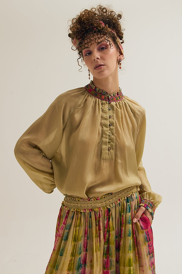 Ecru Habutai Silk Threadwork Co-Ord Set by Capisvirleo at Pernia's Pop Up Shop