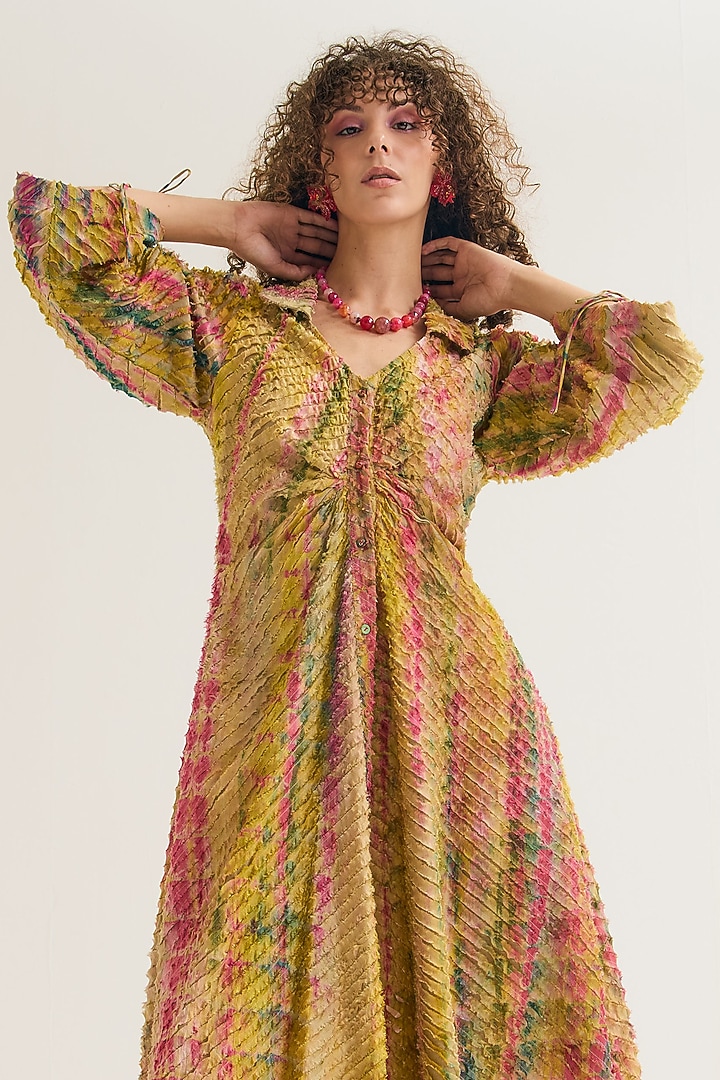 Ecru Cotton Silk Tie-Dyed A-Line Vacation Dress  by Capisvirleo at Pernia's Pop Up Shop