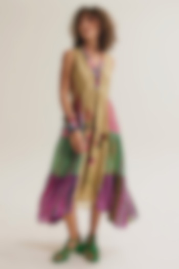 Ecru Chanderi Silk Tie-Dyed & Machine Embroidered Flared Vacation Dress  by Capisvirleo at Pernia's Pop Up Shop