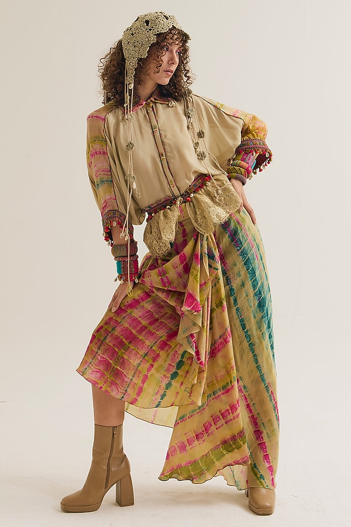 Ecru Cotton Silk Threadwork High-Low Shirt by Capisvirleo at Pernia's Pop Up Shop