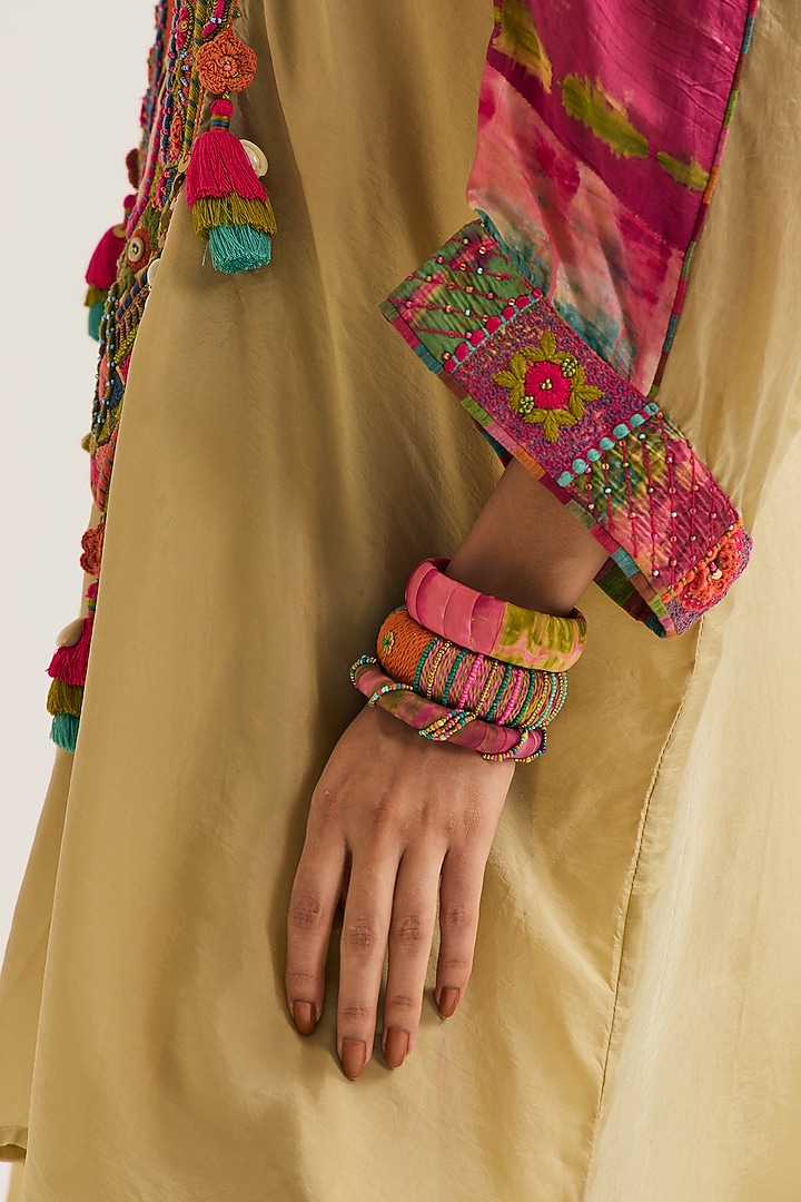 Ecru Habutai Silk Hand Embroidered Kaftan Set by Capisvirleo at Pernia's Pop Up Shop