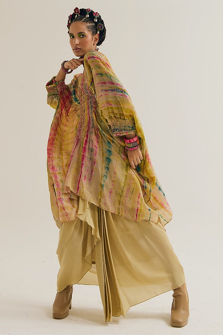 Ecru Habutai Silk & Cotton Silk Embroidered Co-Ord Set by Capisvirleo at Pernia's Pop Up Shop