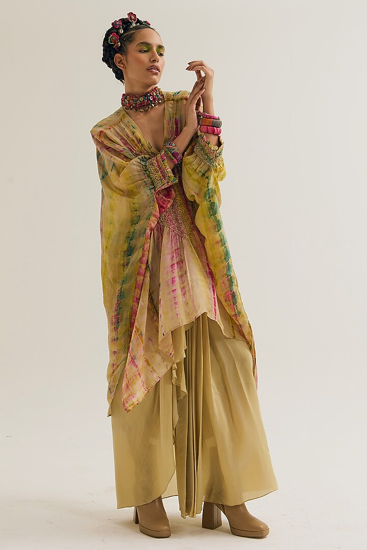 Ecru Habutai Silk & Cotton Silk Embroidered Co-Ord Set by Capisvirleo at Pernia's Pop Up Shop