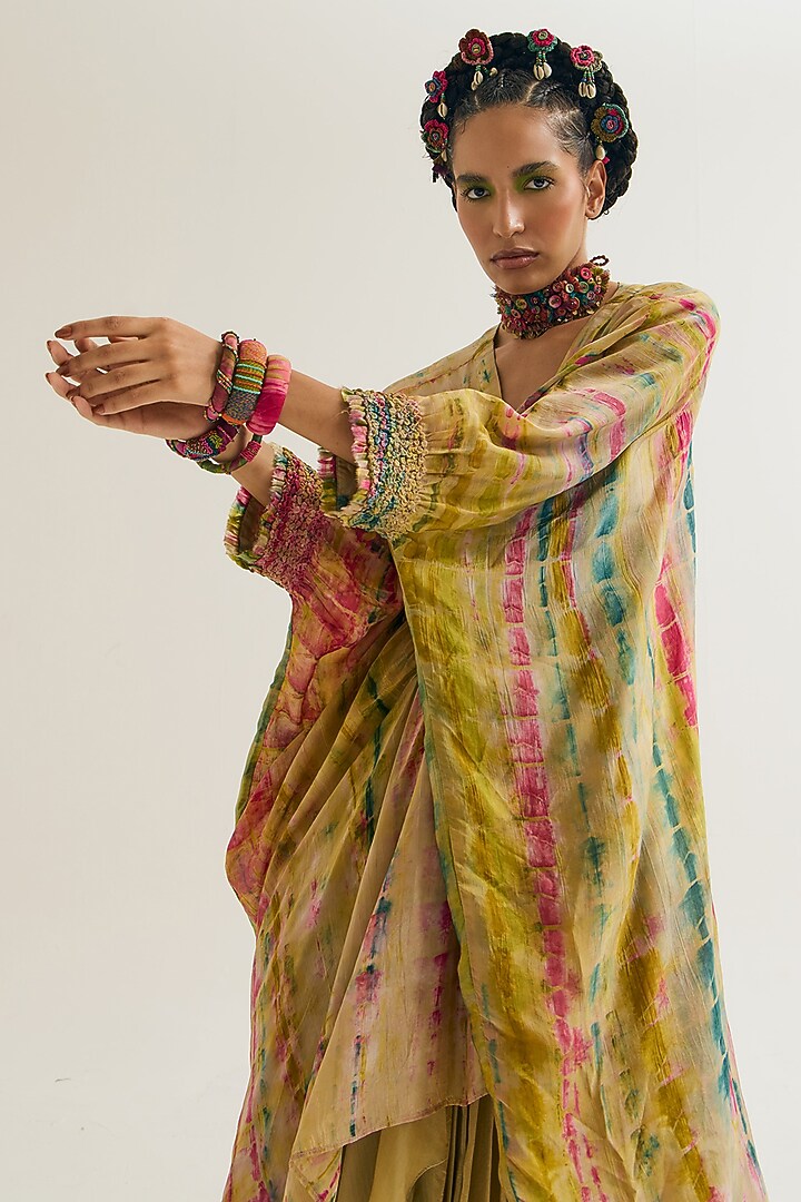 Ecru Habutai Silk & Cotton Silk Embroidered Co-Ord Set by Capisvirleo at Pernia's Pop Up Shop
