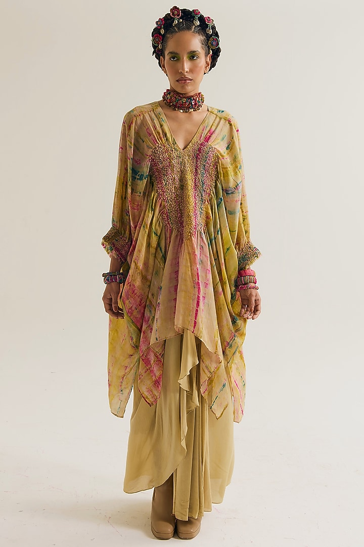 Ecru Habutai Silk Embroidered Kaftan Shirt by Capisvirleo at Pernia's Pop Up Shop